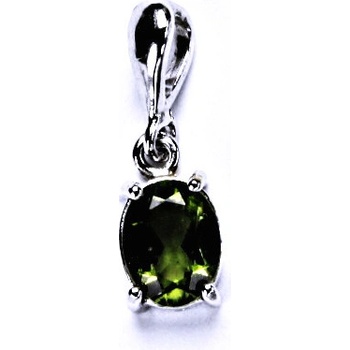 Čištín Stříbrný přívěšek s přírodním Vltavínem 9x7 mm, přírodní vltavín, P 1244/22