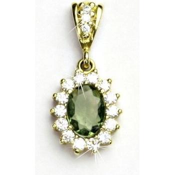Čištín Zlatý přívěsek Kate žluté zlato přírodní vltavín čiré zirkony P 1507 2