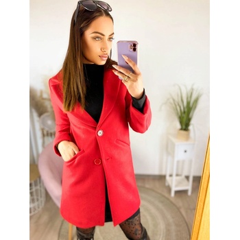 Dámský kabát v červené na knoflík