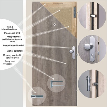 Erkado Bezpečnostní dveře BT 2 Zlatý dub 3D Greko 80 x 210 cm