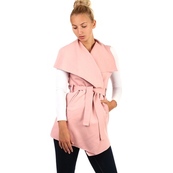 Glara dámská dlouhá vesta s páskem široký límec 250267 světle růžová