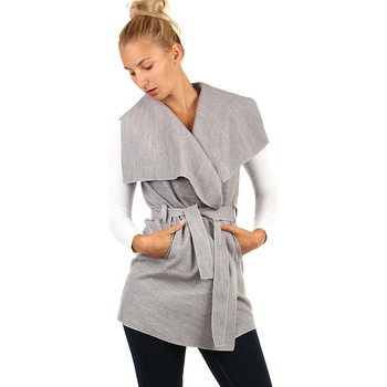 Glara dámská dlouhá vesta s páskem široký límec 292219