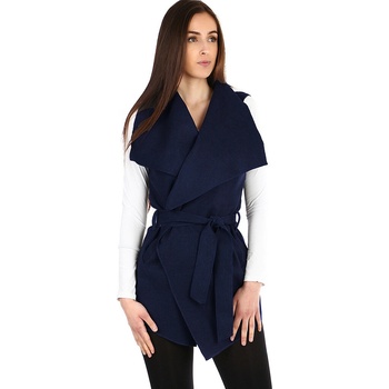 Glara dámská dlouhá vesta s páskem široký límec 421812 tmavě modrá