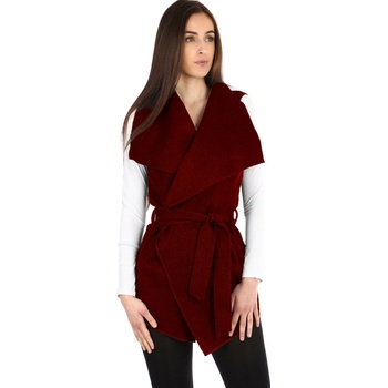 Glara dámská dlouhá vesta s páskem široký límec 421816 červená