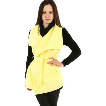 Glara dámská dlouhá vesta s páskem široký límec 423157 světle žlutá