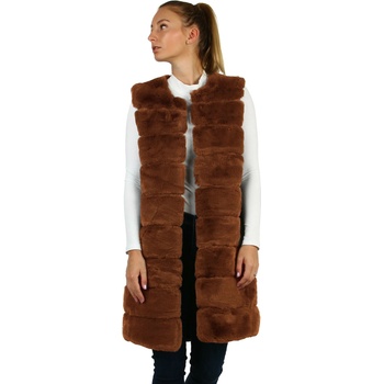 Glara dlouhá prošívaná kožešinová vesta 729789 hnědá