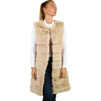 Glara dlouhá prošívaná kožešinová vesta 729790 béžová