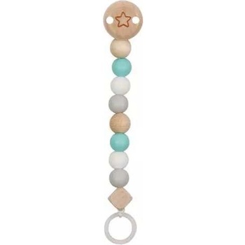 Goki klip na dudlík dřevo a silikon tyrkysová