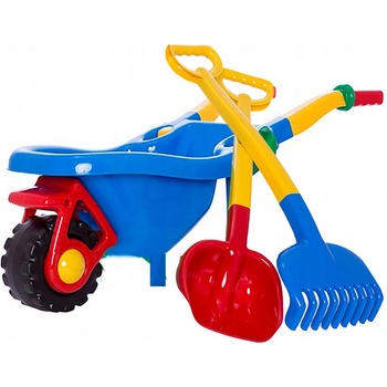 Hemar Dětský zahradní trakař lopata hrábě barevná sada 3 ks.