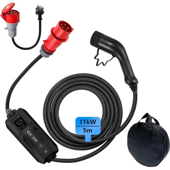 Immax NSE001 Nabíjecí stanice pro elektromobily 11kW 3fázová max. 16A IEC 62196 Typ 2 CEE na Schuko 1 fáze 5m kabel černá NSE001