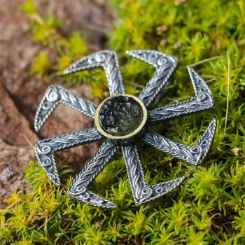 Kanevsky KOLOVRAT pozlacený stříbrný přívěsek s vltavínem P39024