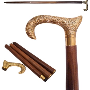 Madrid Magnificence Skládací dřevěná vycházková hůl se zlatou rukojetí DNU-012A