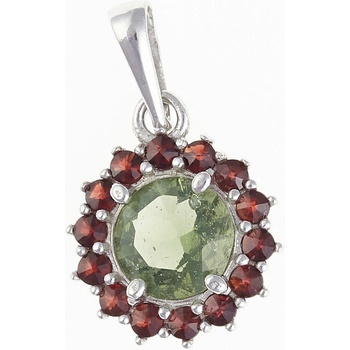 My Moldavite Stříbrný přívěsek s vltavínem a granáty 1073