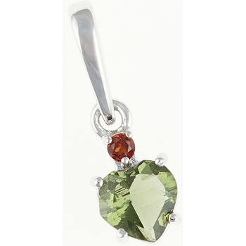 My Moldavite Stříbrný přívěsek s vltavínem a granáty srdce 150G