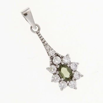 My Moldavite Stříbrný přívěsek s vltavínem a zirkony 1017