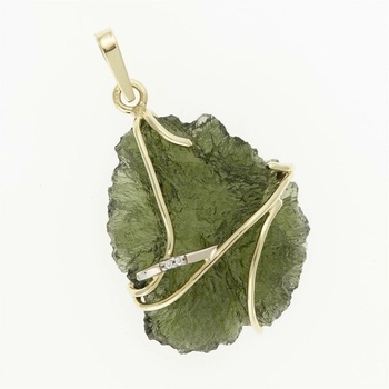 My Moldavite Zlatý přívěsek s přírodním vltavínem a zirkonem 5664