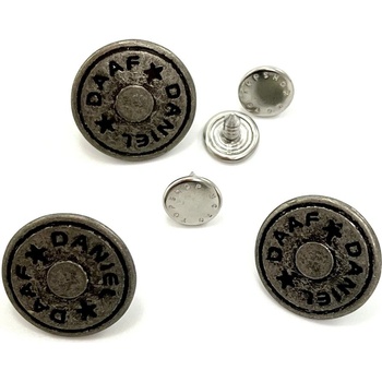 Narážecí knoflík s nápisem - průměr 2 cm - matná stříbrná