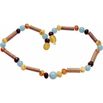 Nefertitis Jantarové korálky pro děti satinované multicolor s akvamarínem a lískovým dřevem NF55068