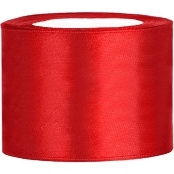 PartyDeco Stuha saténová červená 50 mm x 25 m - červené saténové široké dekorační stuhy 5 cm x 25 m na svatební aranžmá, mašle, dekorace