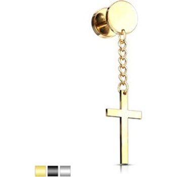 Piercingate falešný piercing do ucha s křížem PFA00305 černá