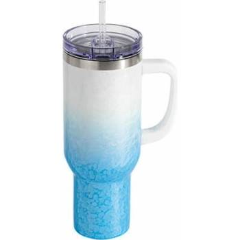 Puft Termohrnek 1200 ml s brčkem modrá sublimace termotransfer