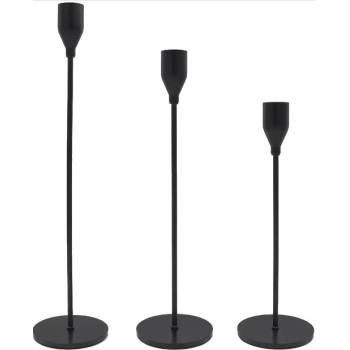 Sada tří černých kovových svícnů VILIA Set 3 Ks Kovových Svícnů