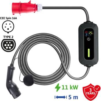 SECTRON přenosná AC nabíječka pro elektromobil 11 kW CEE 5pin Type2 400 V 16 A 5 metrů