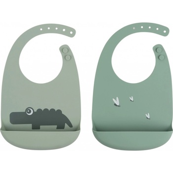 Set dvou zelených silikonových bryndáků Done by Deer Croco