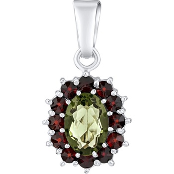 SILVEGO Stříbrný přívěsek s přírodním vltavínem a granáty SILVEGOB180002VG