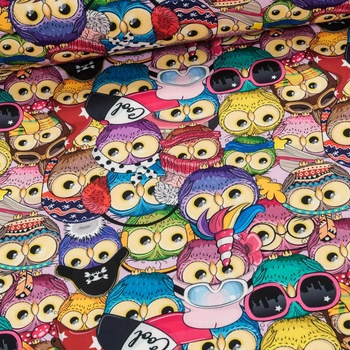 Softshell zimní dětský s beránkem 3496-3028, barevné sovičky, 320g/m2, š.150cm (látka v metráži)