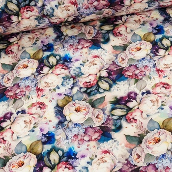 Softshell zimní s beránkem 3496-28, barevné květy, 320g/m2, š.150cm (látka v metráži)