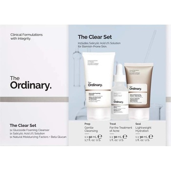 The Ordinary The Clear Set Glucoside Foaming Cleanser čisticí gel 50 ml + Salicylic Acid 2% Solution pleťové sérum 30 ml + Natural Moisturizing Factors + Beta Glucan hydratační gel krém 30 ml