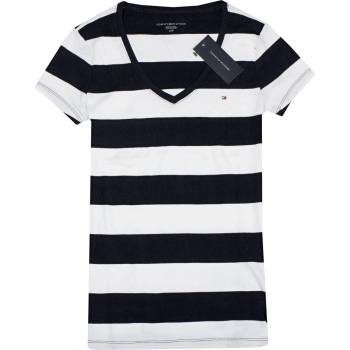 Tommy Hilfiger dámské tričko s krátkým rukávem pruhované černá/bílá