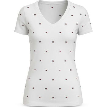 Tommy Hilfiger dámské tričko v-neck Tommy flag bílé