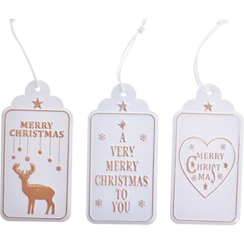 Vánoční visačky na dárky plechové - bílo-zlaté - mix - 3 ks