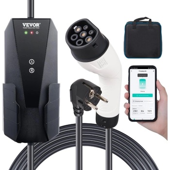 Vevor nabíječka elektromobilů s indikátorem typ 2 16A 3,7 kW 1 fáze 8,6 m CEE 7/7 zástrčka 230V