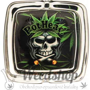 WeedShop Skleněný hranatý popelník Cannabis Skull Cannabis Skull