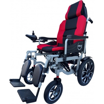 Zoela 6005XL Elektrický Invalidní vozík 52 cm polohovací Stříbrný rám Červené polstrování