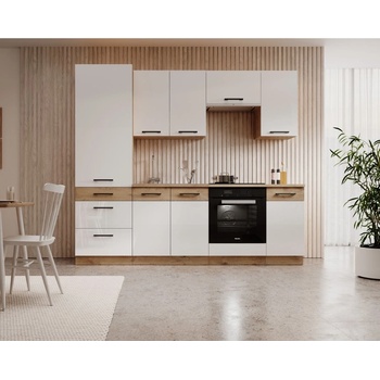 ADRK Kuchyňská sestava VIKA 240 cm WS-LO bílá lesk/dub lancelot