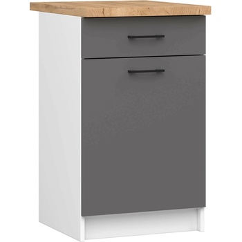 Ak furniture Kuchyňská skříňka OLIVIE 50x85 cm matná bílá/matná grafitově šedá/dub přírodní