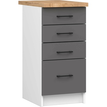 Ak furniture Kuchyňská skříňka OLIVIE II 40x85 cm matná bílá/matná grafitově šedá/dub přírodní