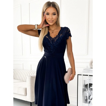 Alexis šifónové šaty s krajkovým výstřihem 381-4 tm.modré