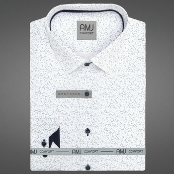 AMJ pánská bavlněná košile dlouhý rukáv regular fit VDBR1472 bílá s vlnkami
