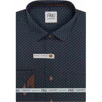 AMJ pánská bavlněná košile dlouhý rukáv slim fit VDSBR1479 tmavě modrá s květy