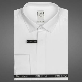 AMJ pánská košile dlouhý rukáv slim fit na manžetové knoflíčky s vytkávaným vzorem VDSA001MK bílá