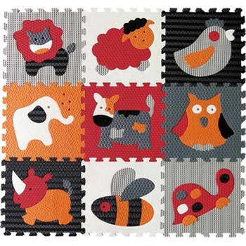 Baby Great Penové puzzle Zvieratká šedé a červené XS 9 dielikov