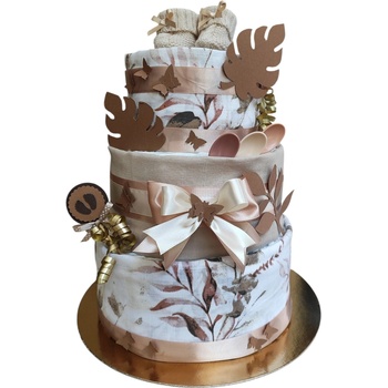 BabyDort třípatrový plenkový dort pro miminko EUKALYPTUS