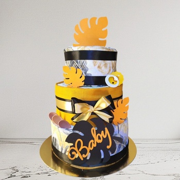 BabyDort třípatrový plenkový dort pro miminko oranžový list