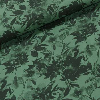 Bavlněný úplet TEPLÁKOVINA 6900/08b, květy na khaki, š.180cm (látka v metráži)