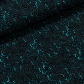 Bavlněný úplet TEPLÁKOVINA DIGÁLNÍ TISK 6-31824, tyrkysový vzor na černo-tyrkysovém žíhání, š.145cm (látka v metráži)